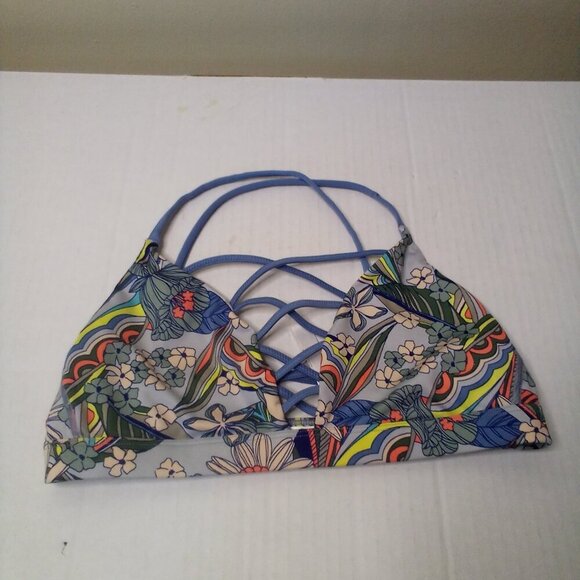Victoria's Secret Sport Bra M Lace Up Yoga Active No Padding Floral Colorful - Picture 2 of 12
